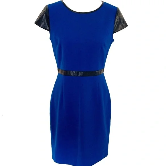 Daniel Cremieux | Dresses | Cremieux Royal Blue Faux Leather Detail Cap  Sleeve | Poshmark